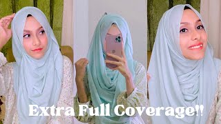 EXTRA FULL COVERAGE HIJAB TUTORIAL  Noshin Nower 💜 [upl. by Annoyek]