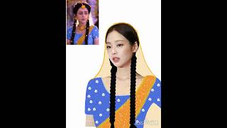 Jennie black pink Radha look 💜💫viralvideo radhakrishna shorts illustration jennie drawing [upl. by Julis]