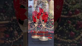 Winter poinsettia champagne flutes winterwedding christmaswedding christmasglass christmasflutes [upl. by Hola450]