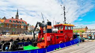 Lysekil Sweden walking around on a sunny day looking at nice boats 4k [upl. by Ainitsirhc]