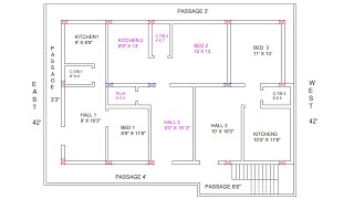 55 X 42 north face house plan 3 portion rent purpose [upl. by Tiloine623]