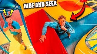 EXTREME NERF HIDE and SEEK IN GIANT Trampoline Park [upl. by Linnie91]