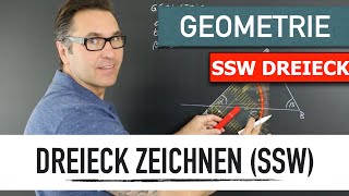 Wie zeichne ich ein Dreieck wenn 2 Seiten und ein Winkel gegeben sind Konstruktion Dreieck SSW [upl. by Nugent]