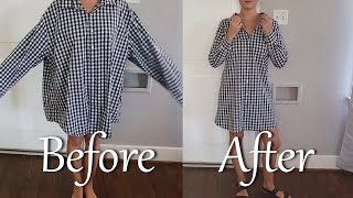 How to turn a large button down shirt into a fitted casual dress [upl. by Siuluj]