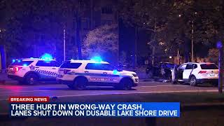 3 injured in wrongway crash on DuSable Lake Shore Drive [upl. by Llenej]