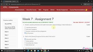 NPTEL Entrepreneurship Week7 Assignment 7 Solution July 2024 [upl. by Irtimid226]