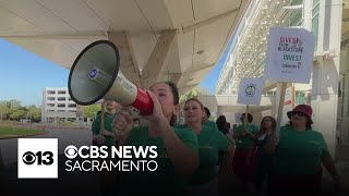 UC Davis Medical Center workers participate in protest as contracts expire [upl. by Griz]