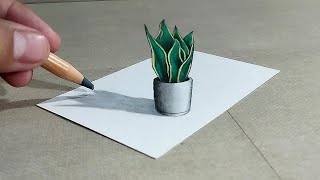 3d drawing on paper for beginner  How to draw a 3d plant pot [upl. by Tizes]