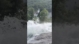 Waterfall cascading through the center of Hellesylt Norway 🇳🇴 storytime7061  waterfall [upl. by Rukna]