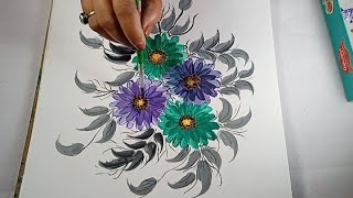 Easy flowers Acrylic painting tutorial [upl. by Sgninnej]