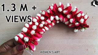 how to string rose petals nandiavattam flower garland  WOMENS ART [upl. by Garceau169]