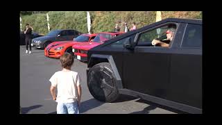 Franz Von Holzhausen Chief Designer Spotted Driving Black Cybertruck At Malibu Vintage Car Meetup [upl. by Lundquist984]