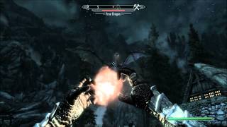 Skyrim MageFrost Dragon Attacks Village HD [upl. by Adnarom]