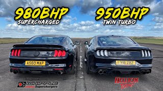 TWIN TURBO vs SUPERCHARGED 980BHP vs 950BHP FORD MUSTANG GT [upl. by Adnolohs]