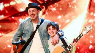 FatherSon Singing Duo Win Simon Cowells GOLDEN BUZZER with Original Family Song [upl. by Reggis]