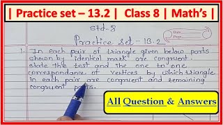 Practice Set 132 class 8th maths chapter 13 congruence of triangles Maharashtra state board [upl. by Dilly]