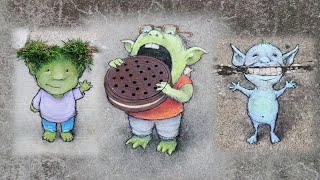 3D Chalk Art Created With Grass and Cracks in the Sidewalk [upl. by Atinad]