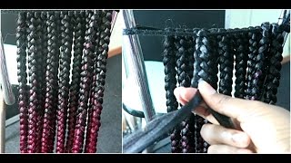 HOW TO  PRE BRAIDED BOX BRAIDS FOR INDIVIDUAL CROCHET BRAIDSWIG  BIG SIZE  OMBRE RED [upl. by Alrzc812]