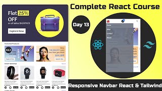 React amp Tailwind CSS Responsive Navbar  Complete React Course  Day 13 [upl. by Ttreve522]