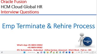 Oracle Fusion HCM Cloud  Emp Terminate  Emp Rehire Process  HCM Cloud  HCM Placement  Rehire [upl. by Ayhdnas]