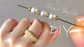 DIY Seed Bead Rings Beaded Rings Tutorial [upl. by Oterol102]