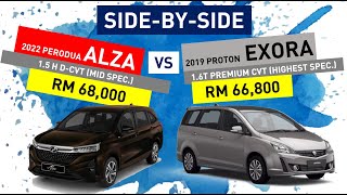 Alza 2022 Mid spec vs Exora 2019 Top Spec  RM 68000 vs RM 66800  SidebySide Comparison [upl. by Nilrem]