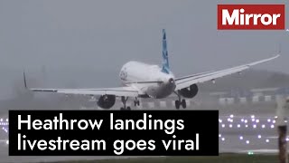 Planes struggle to land at Heathrow Airport during Storm Eunice [upl. by Eneja157]