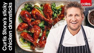 Oven Baked Sticky Chicken Drumsticks  Cook with Curtis Stone  Coles [upl. by Yelats]