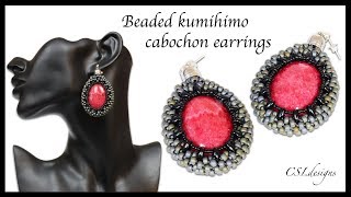 Beaded kumihimo cabochon earrings [upl. by Atinid]