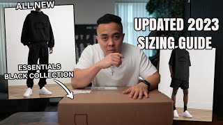 Fear of God Essentials BLACK Collection Try On Haul UPDATED 2023 Sizing  GIVEAWAY [upl. by Anaic525]