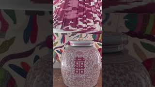 Coral double happiness vintage Ginger Jar Lamp base with Garnet￼ silk Ikat lampshade [upl. by Sucramraj]