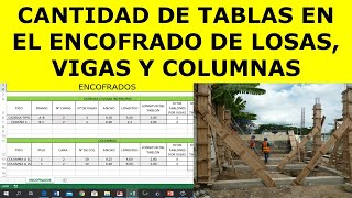 ENCOFRADO DE LOSAS VIGAS Y COLUMNAS CALCULO DE CANTIDAD DE TABLAS [upl. by Adnimra]