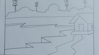 Easy Scenery Drawing Drawing art viralvideo [upl. by Jimmy]