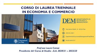 Il Corso di Laurea in Economia e Commercio dellUniversità di Pisa [upl. by Aleta979]