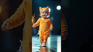 A baby and a orange cat merge togather youtubeshorts cute kawaii runway ai cat [upl. by Akoek]