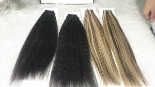 tape in hair extensions black women Kinky Straight HairWhite Women Highlight human hair extensions [upl. by Atsahs674]