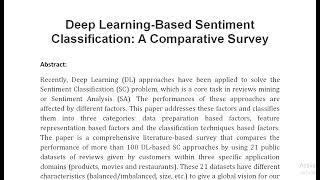 Deep Learning Based Sentiment Classification A Comparative Survey [upl. by Nigel]