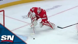 Red Wings Ville Husso Misplays Puck To Allow Easy Goal For Hurricanes Jordan Staal [upl. by Libove]