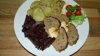 Hackbraten mit Käse gefüllt und Kartoffelgratin dazu Rotebete Gemüse [upl. by Norward]