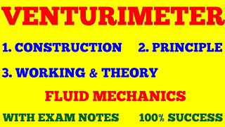 VENTURIMETER  CONSTRUCTION PRINCIPLE WORKING OF VENTURIMETER  FLUID MECHANICS  EXAM NOTES [upl. by Aniez446]