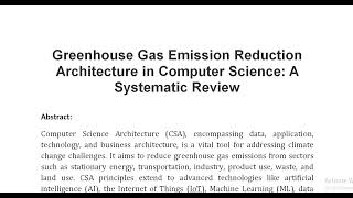 Greenhouse Gas Emission Reduction Architecture in Computer Science A Systematic Review [upl. by Parrish101]