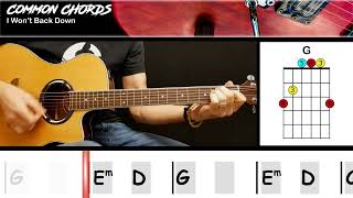I Wont Back Down  Tom Petty  EASY GUITAR CHORDS  Common Chords [upl. by Thoma]