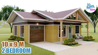 SMALL HOUSE DESIGN  10 X 9 Meters with 2 bedroom and 1 car Garage [upl. by Slavin649]