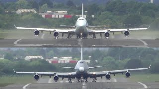 Two HeadOn Boeing 747 Departures CF6 and RB211 Engine Sounds [upl. by Ennahteb504]