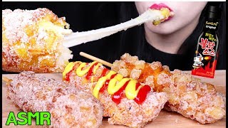 ASMR CHEESY CORN DOG SPICY FIRE SAUCE EATING SOUNDS 불닭소스 모짜 핫도그 리얼사운드 먹방 NO TALKING MUKBANG [upl. by Kevina442]