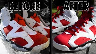 HOW TO CLEAN JORDAN 6 RETRO CARMINE CREP PROTECT CURE [upl. by Nesline]