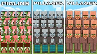 PIGLINS vs PILLAGERS vs VILLAGERS Minecraft Mob Battle [upl. by Anaeda]