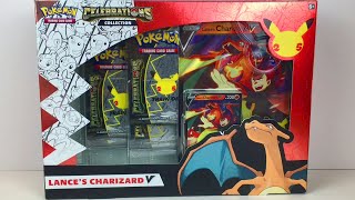 Lances Charizard Pokemon Celebrations Box TCG Booster Card Packs Unboxing Review [upl. by Tartan]