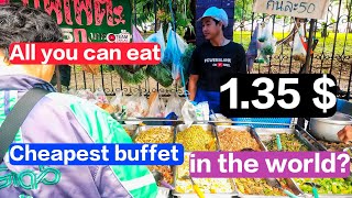 The cheapest buffet in Bangkok  Just 50 baht about 135 USD for unlimited Thai food [upl. by Lettig]