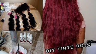 DIY COMO DECOLORAR EXTENSIONES DE COLOR NEGRO  TINTE ROJO [upl. by Burger]